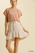 Linen Blend High-Low Skirt Frayed Hem Five Pockets - Southern Shores Clothing