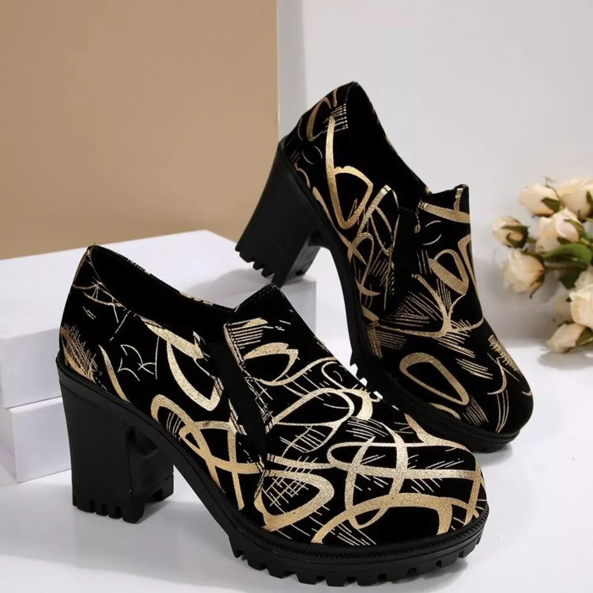 Round Toe Block Heel Pumps For Dressy Occasions