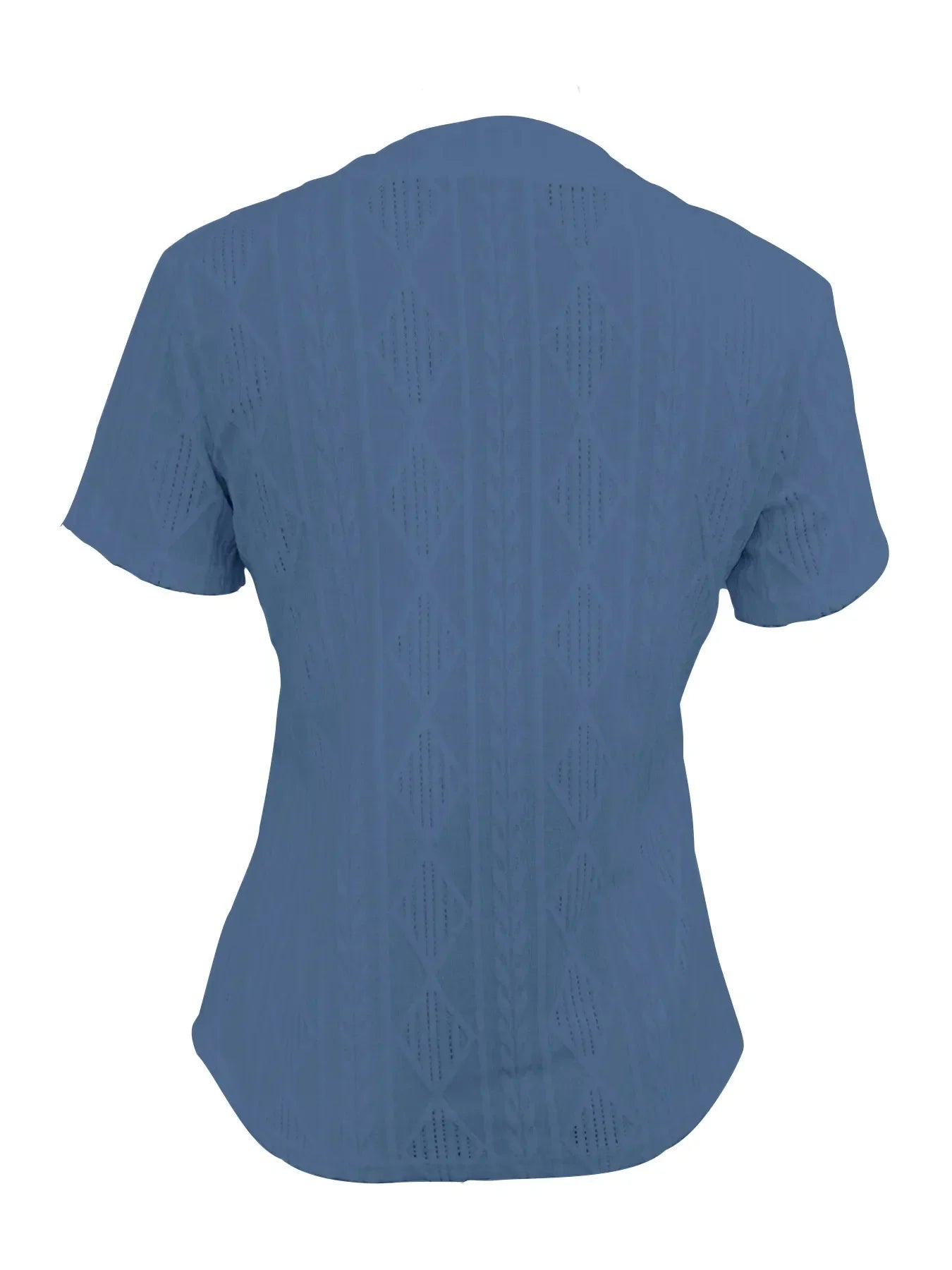 Textured Notched Short Sleeve Ribbed Buttoned Blouse - Southern Shores Clothing