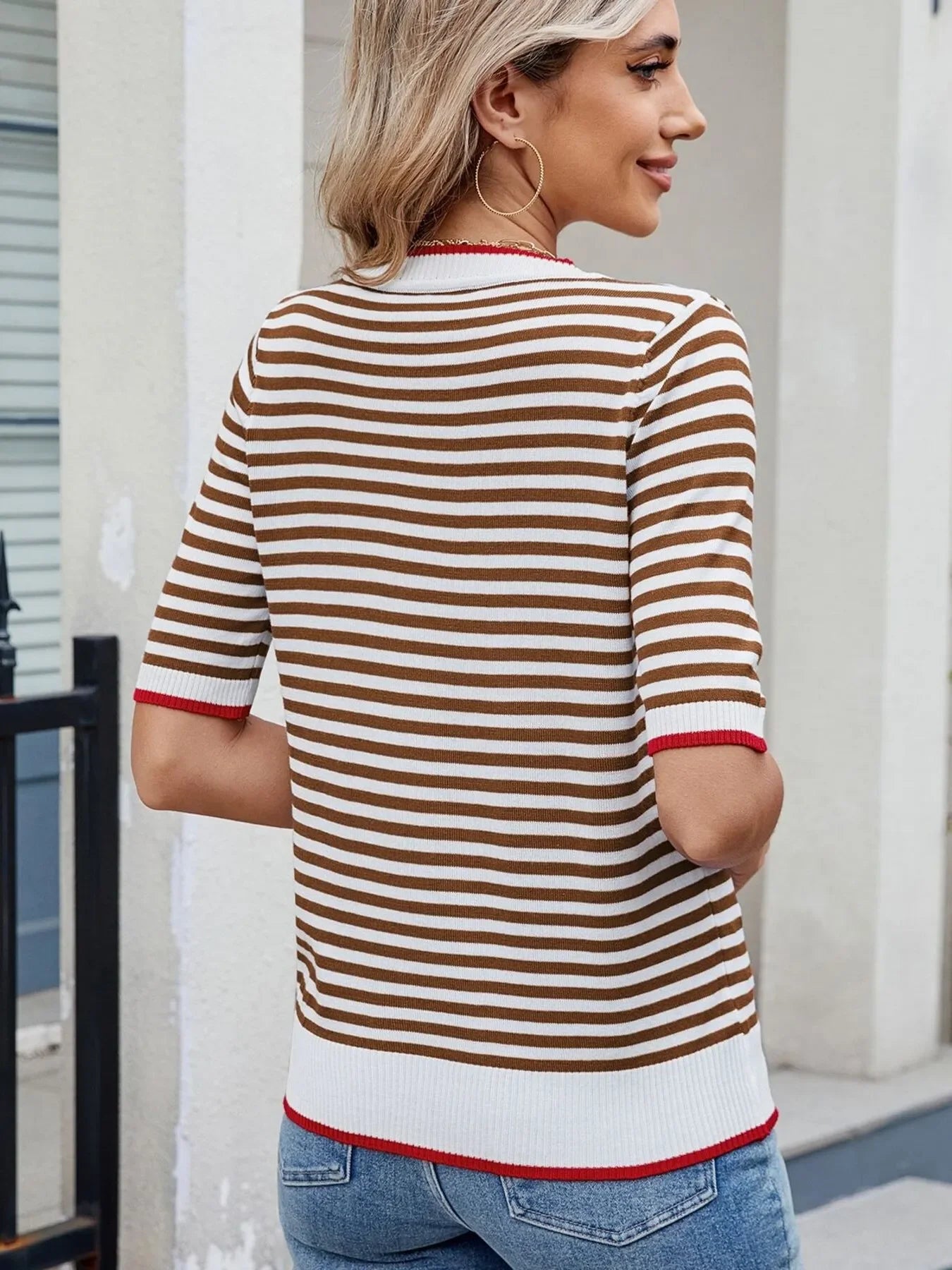 Striped Casual T-Shirt With Contrast Trim Basic Fit - Southern Shores Clothing