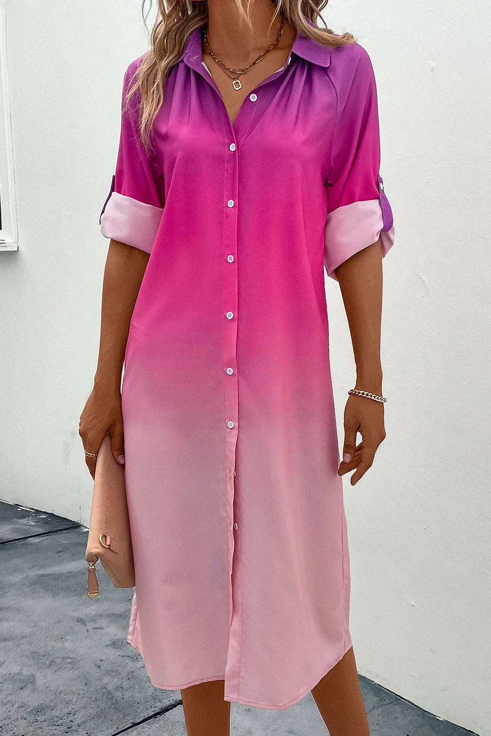 Gradient Long Sleeve Shirt Dress For Warm Weather - Southern Shores Clothing
