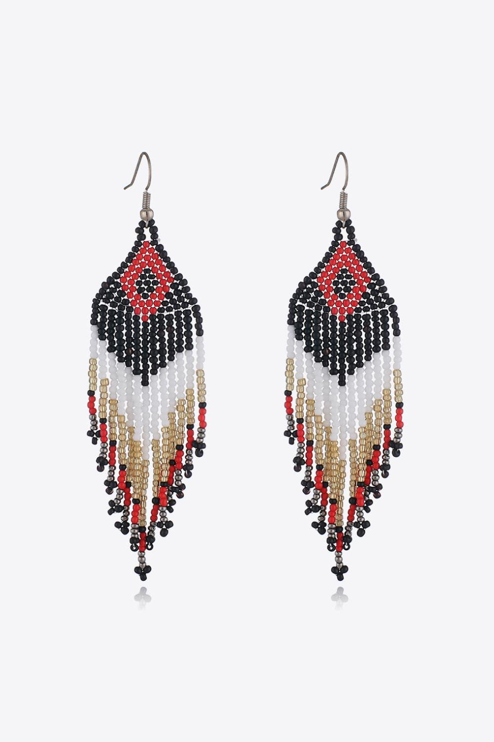 Beaded Dangle Earrings Diamond Fringe Boho Style Jewelry - Southern Shores Clothing
