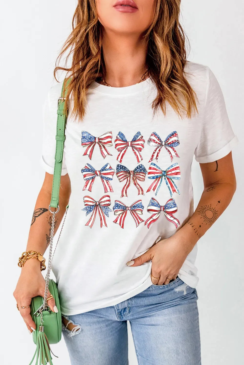 Bow Graphic Round Neck Short Sleeve T Shirt With Stretch - Southern Shores Clothing