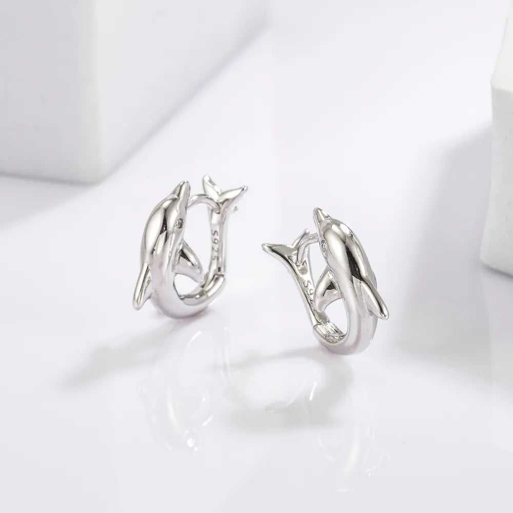 Southern Shores Women's Sterling Silver Zircon Dolphin Earrings