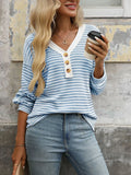 Striped V-Neck Button Front Casual Top - Southern Shores Clothing