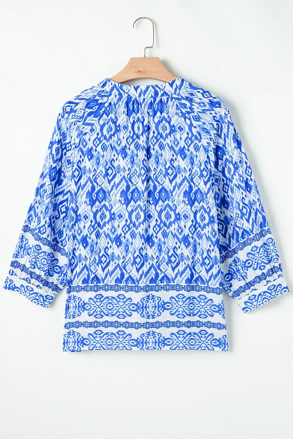 Printed Tie Neck Three Quarter Sleeve Blouse - Southern Shores Clothing