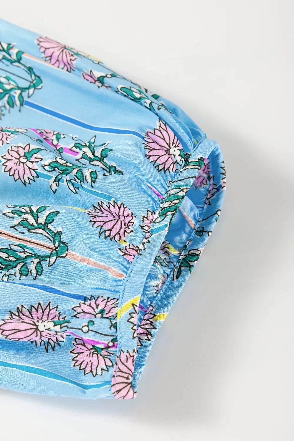 Smocked Floral Print Tie Neck Cotton Blouse - Southern Shores Clothing