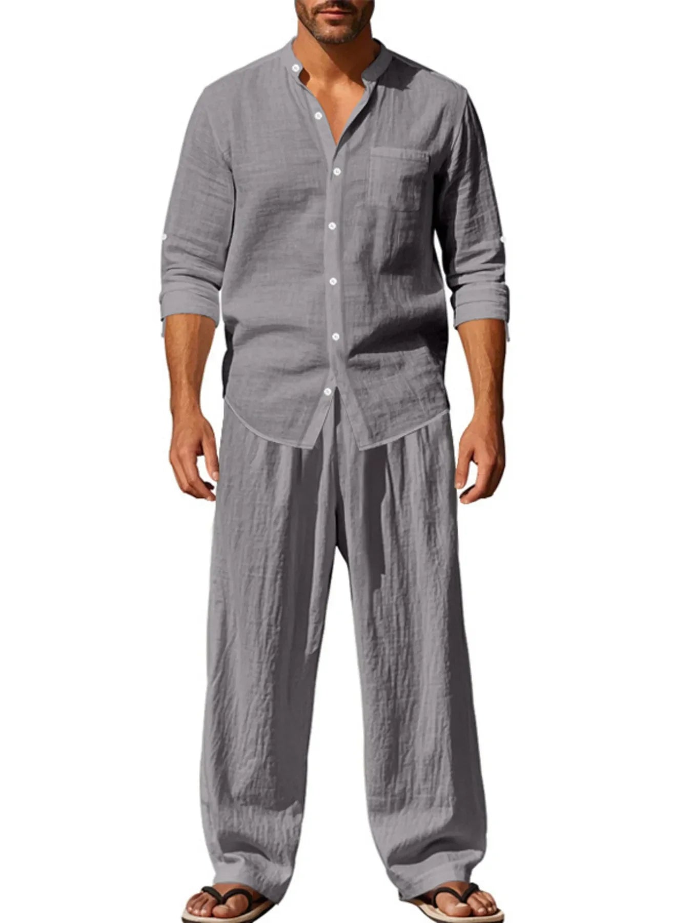 Men's Full Size Button Up Shirt and Pants Set Plus Size - Southern Shores Clothing
