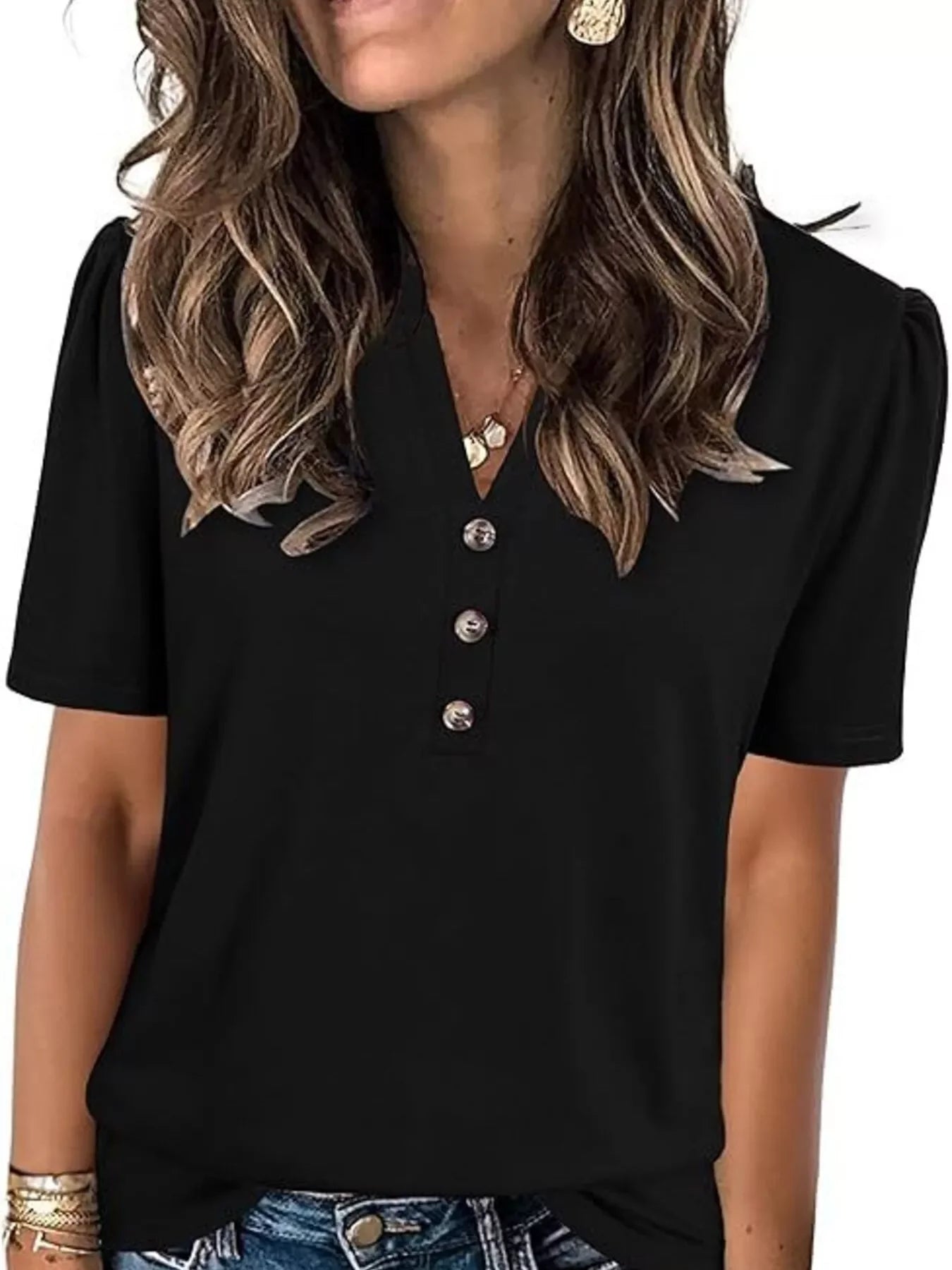 Notched Short Sleeve Blouse Plus Size - Southern Shores Clothing