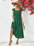 Tie Belt Ruffled Tiered Dress - Southern Shores Clothing
