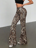 Leopard Print High Waist Flare Pants For Adults - Southern Shores Clothing