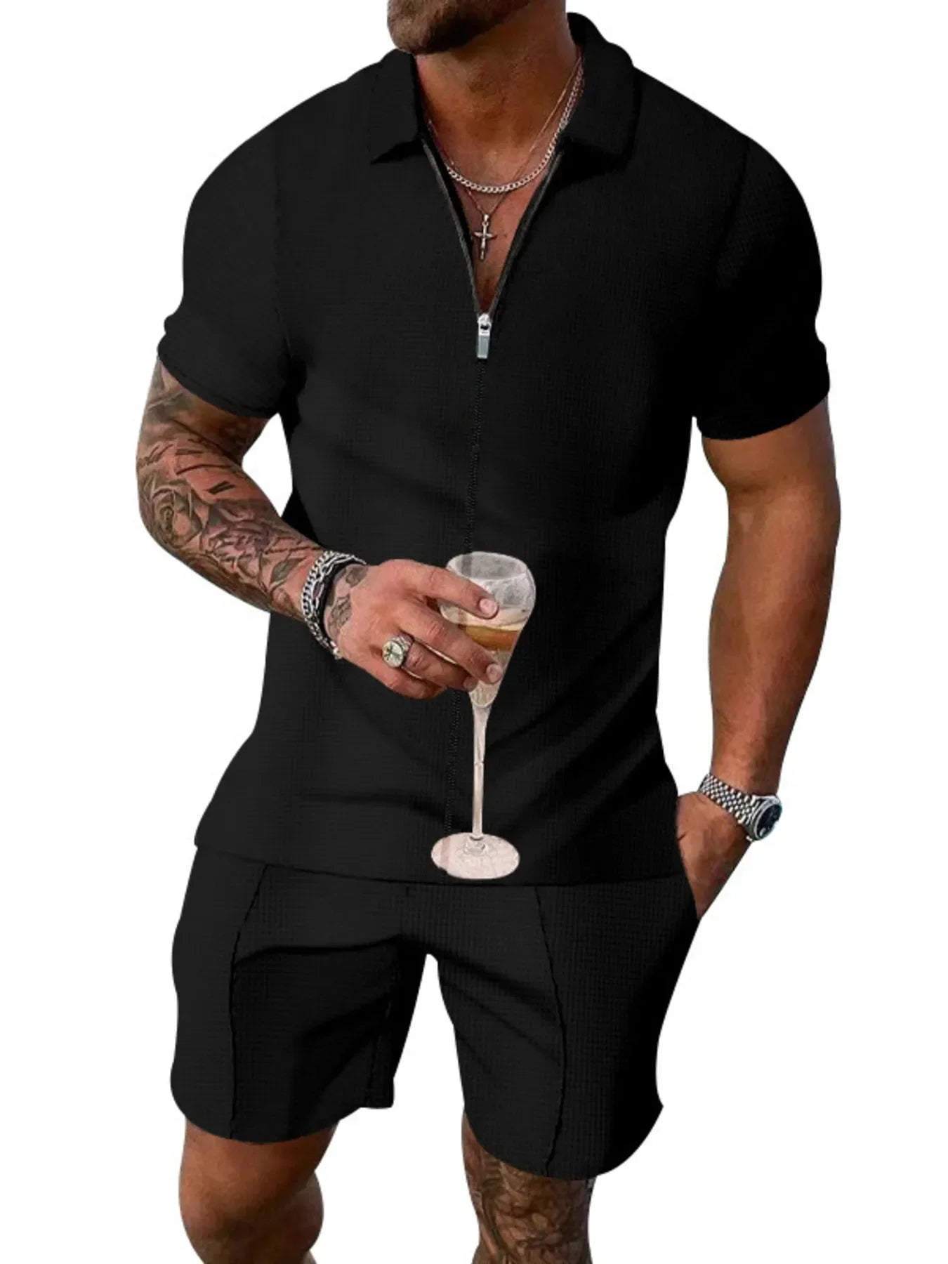 Men's Plus Size Zip Up Short Sleeve Top and Shorts Set - Southern Shores Clothing
