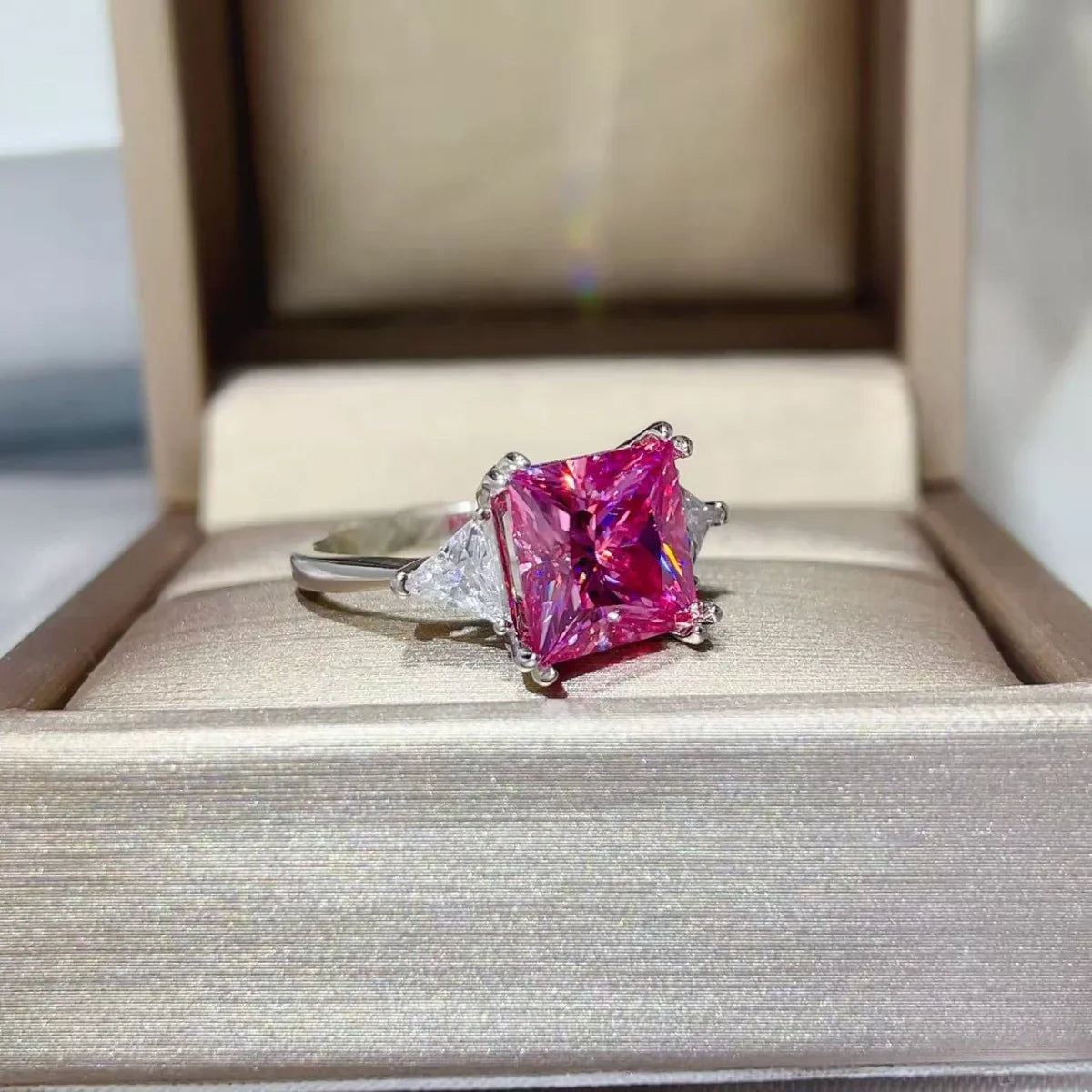 Moissanite Sterling Silver Ring With Princess Cut Center Stone - Southern Shores Clothing