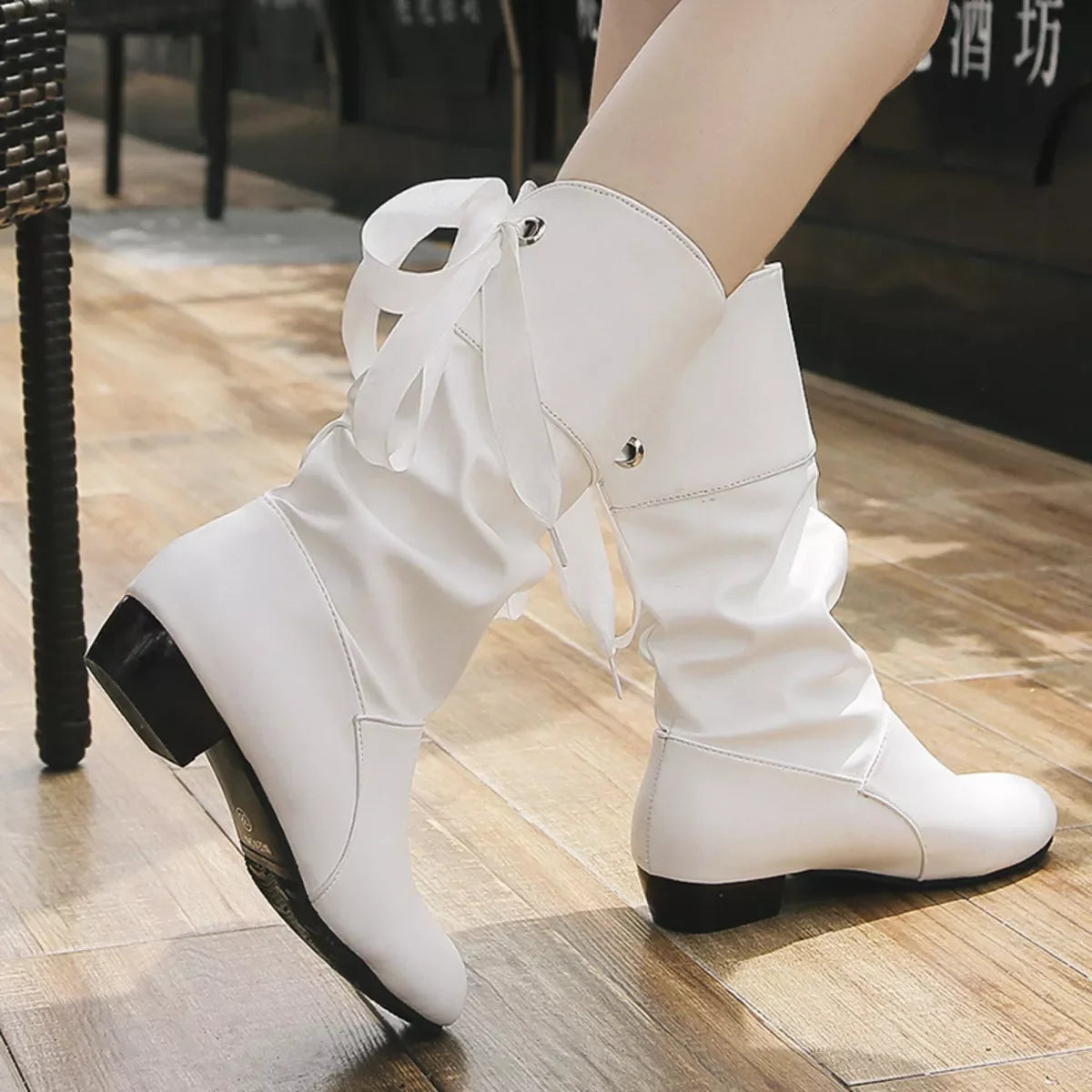 Chic Round Toe Block Heels Ankle Boots Classic