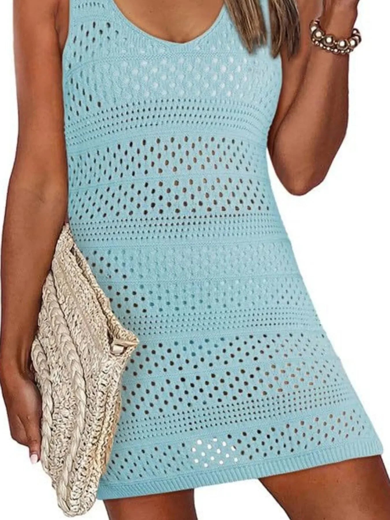 Crochet Knit Cover Up Dress With Side Slit - Southern Shores Clothing