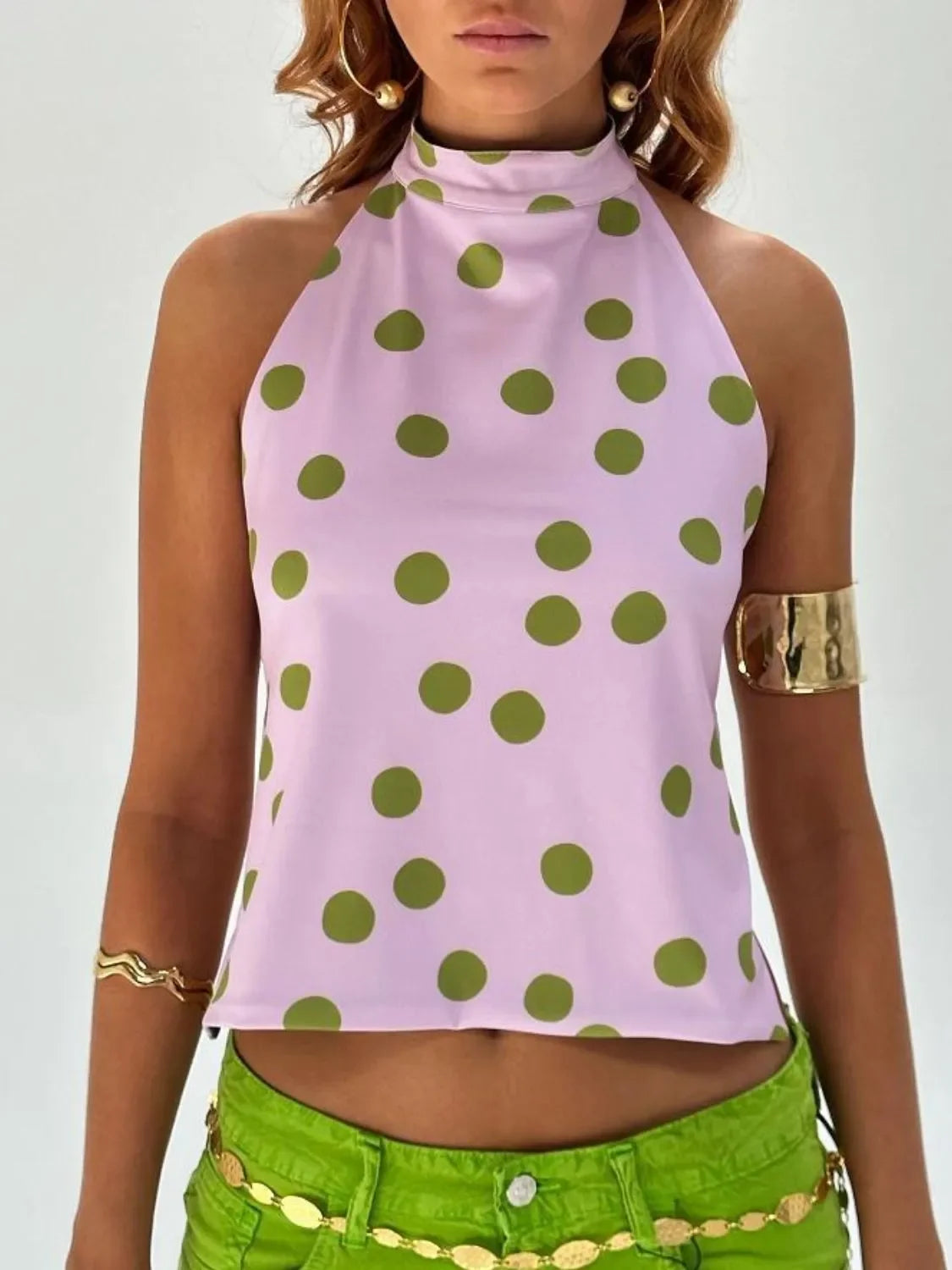 Backless Printed Halter Neck Tank Top With Slight Stretch - Southern Shores Clothing