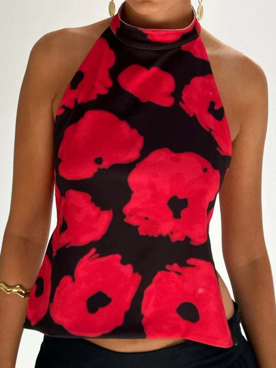 Backless Printed Halter Neck Tank Top With Slight Stretch - Southern Shores Clothing