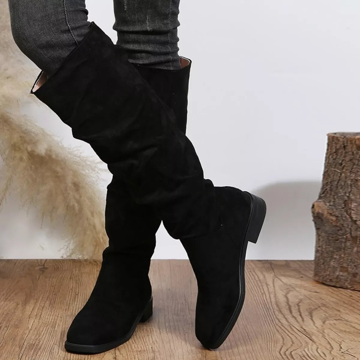 Slouchy Knee High Boots Suede Low Heel Casual Comfort - Southern Shores Clothing