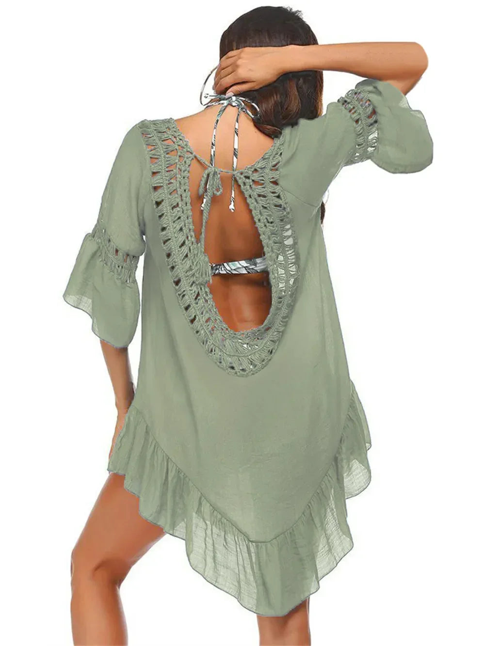 Backless Cutout Three Quarter Sleeve Cover Up One Size - Southern Shores Clothing