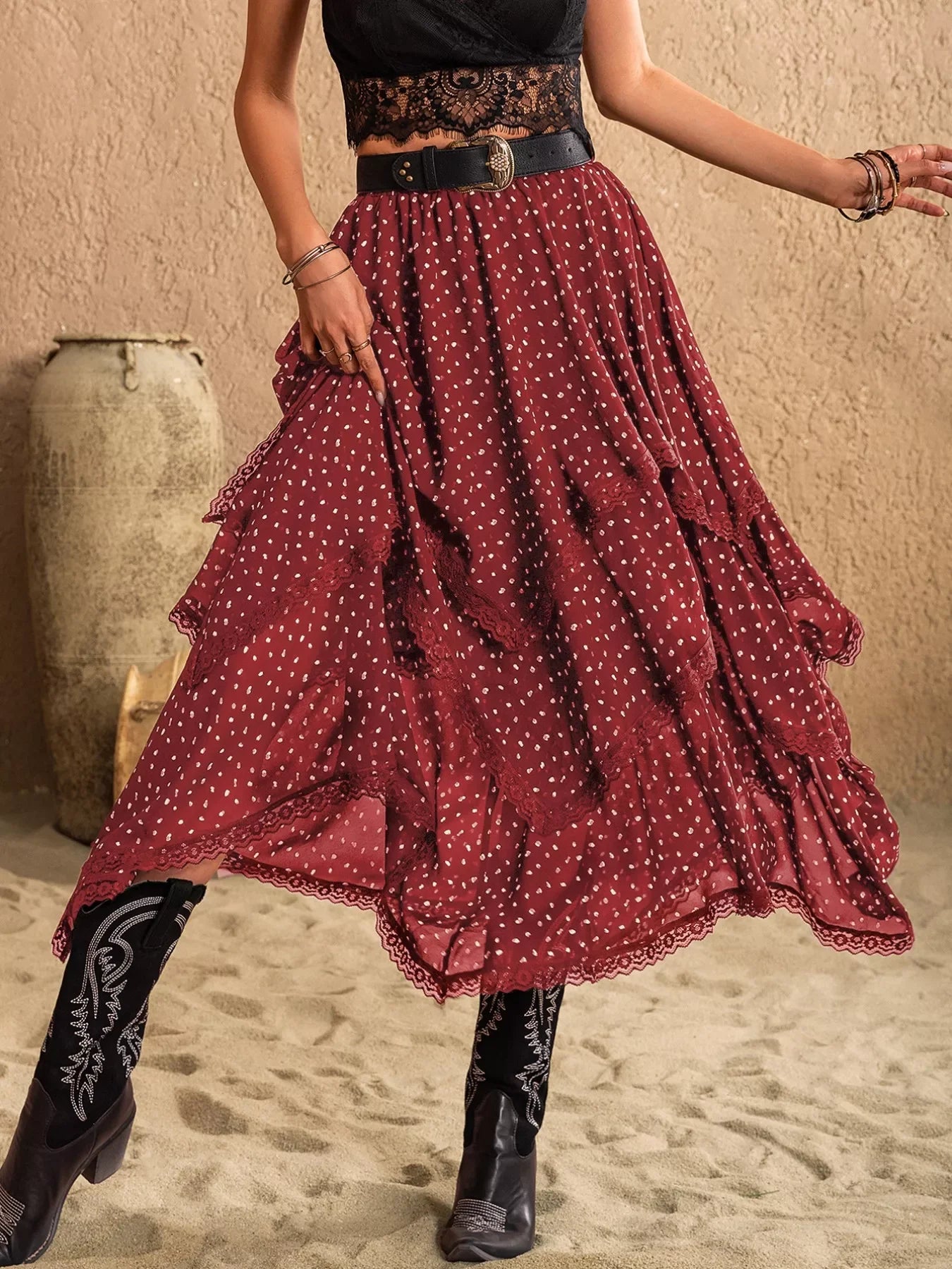 Lightweight Breathable Lace Detail Layered Skirt - Southern Shores Clothing
