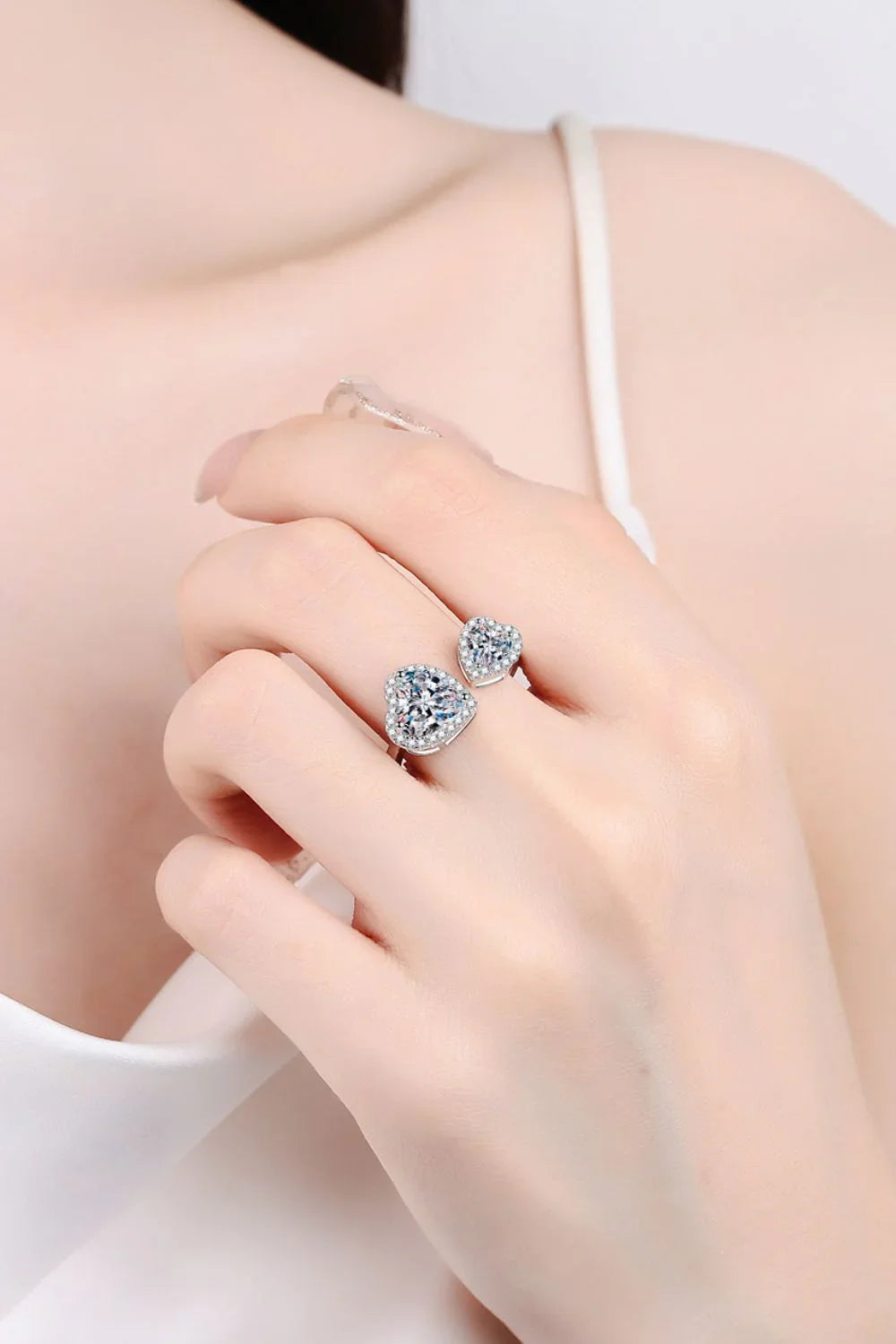 Heart-Shaped Moissanite Ring, Adjustable Sterling Silver - Southern Shores Clothing
