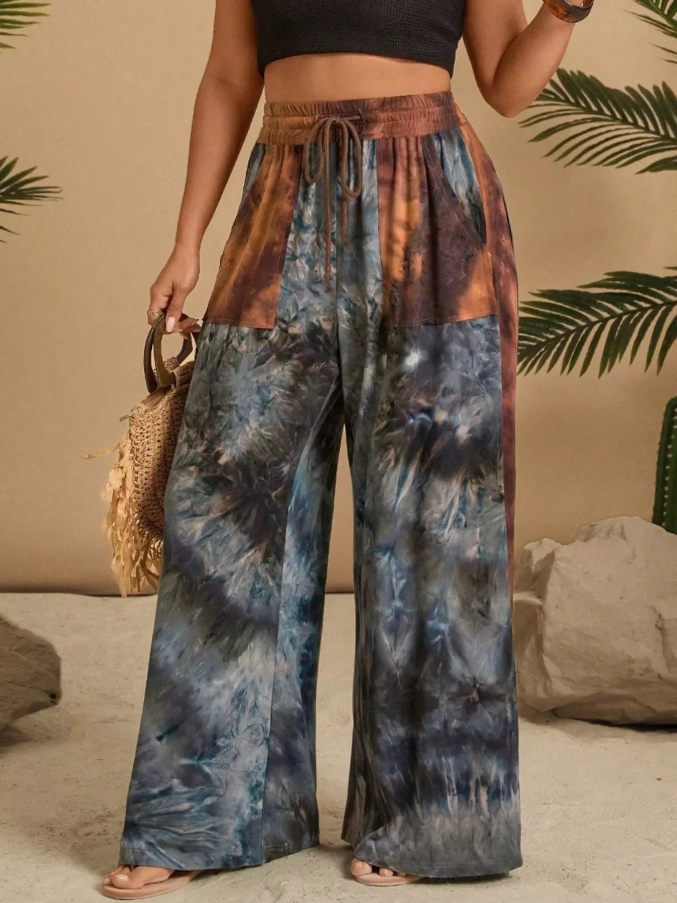 Plus Size Tie-Dye Wide Leg Casual Pants Comfortable - Southern Shores Clothing