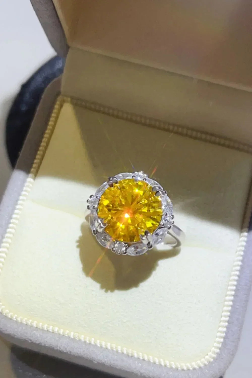 5 Carat Yellow Moissanite Sterling Silver Ring With Halo - Southern Shores Clothing