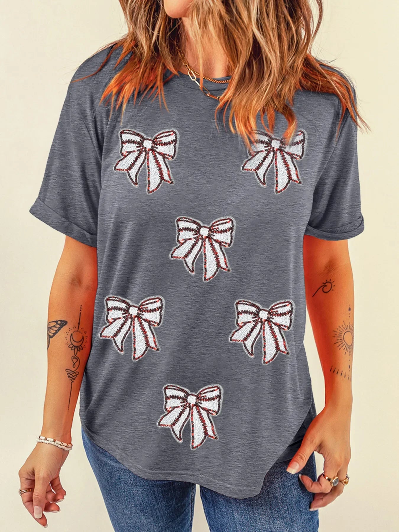 Sequin Bow Short Sleeve Tee - Southern Shores Clothing