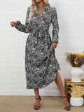 Paisley Print Long Sleeve Midi Dress With Tie Waist Boho - Southern Shores Clothing