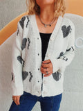 Heart Button Up Long Sleeve Cardigan Polyester Blend - Southern Shores Clothing