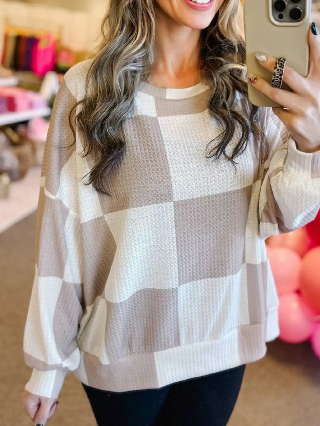 Checkered Breathable Textured Long Sleeve Top - Southern Shores Clothing