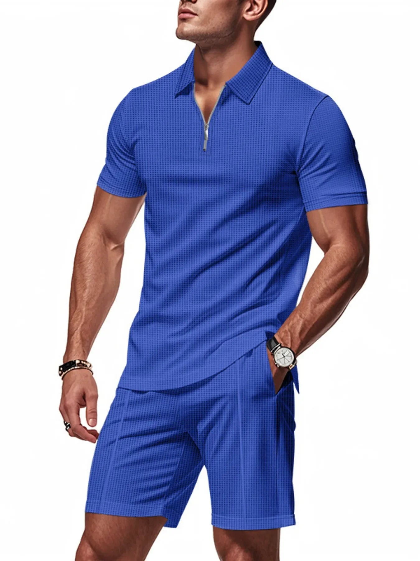 Men's Plus Size Quarter Zip Short Sleeve Top and Shorts Set - Southern Shores Clothing