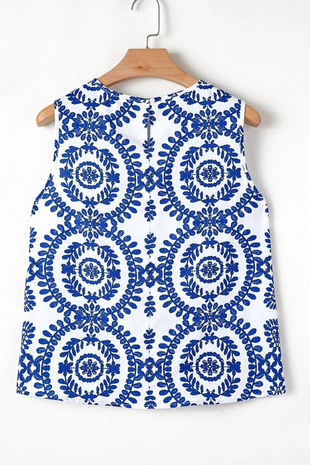 Printed Sleeveless Crew Neck Top With Allover Pattern Boho - Southern Shores Clothing