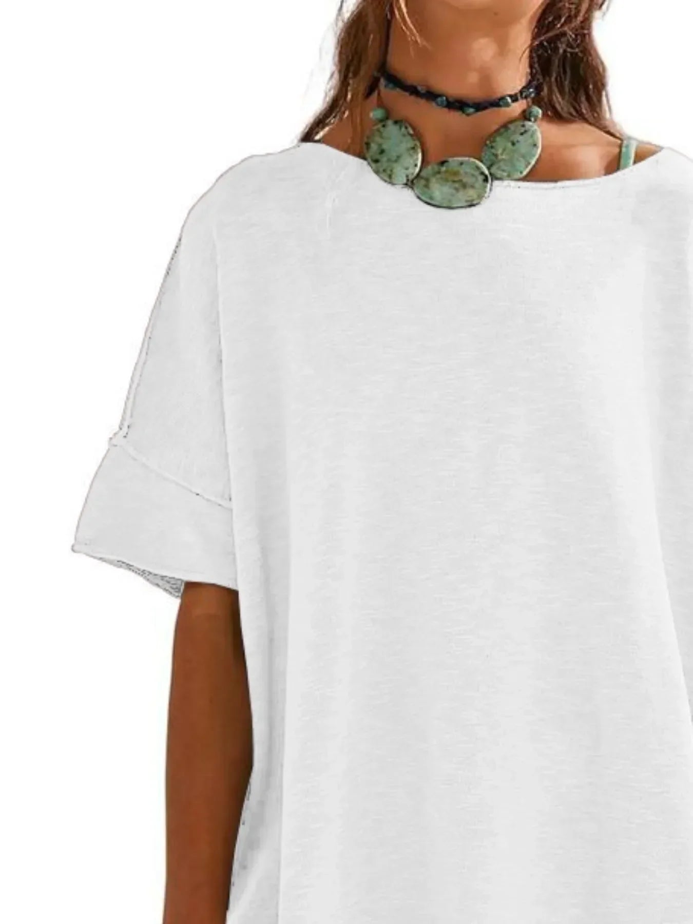 Oversized Round Neck Drop Shoulder Stretchy T Shirt - Southern Shores Clothing