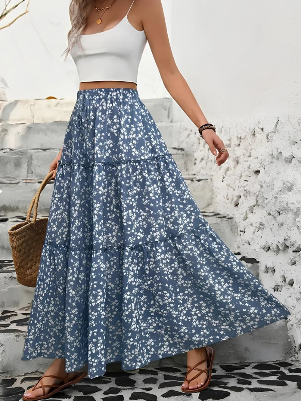 Tiered Floral Maxi Skirt For Summer Wear - Southern Shores Clothing
