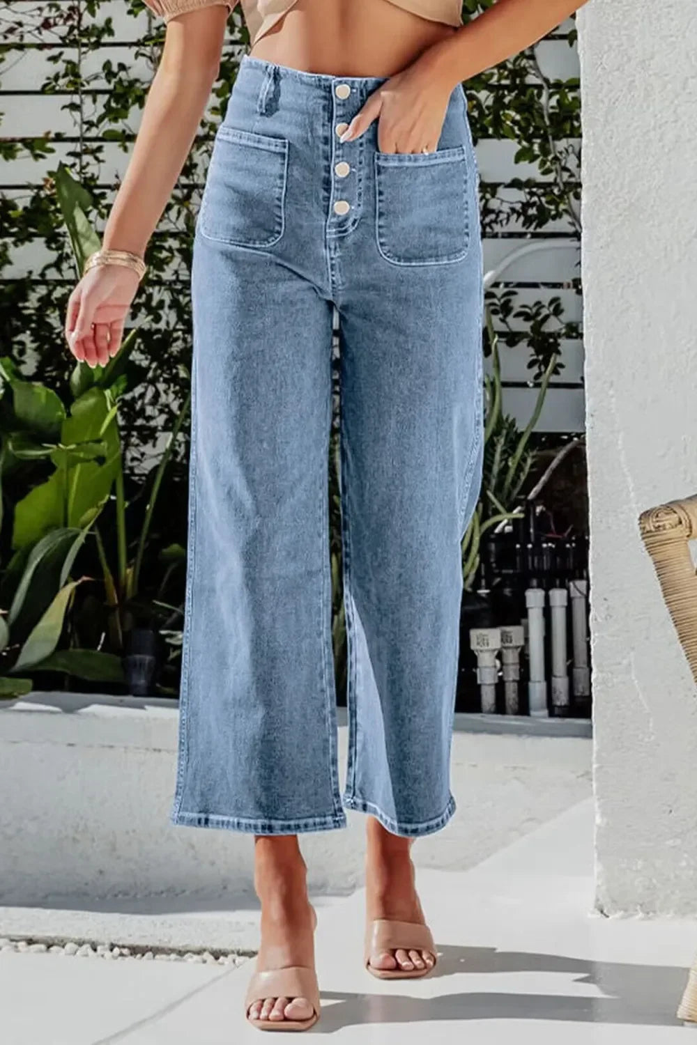 Savannah Inspired Button Fly Cropped Wide Leg Denim Jeans - Southern Shores Clothing