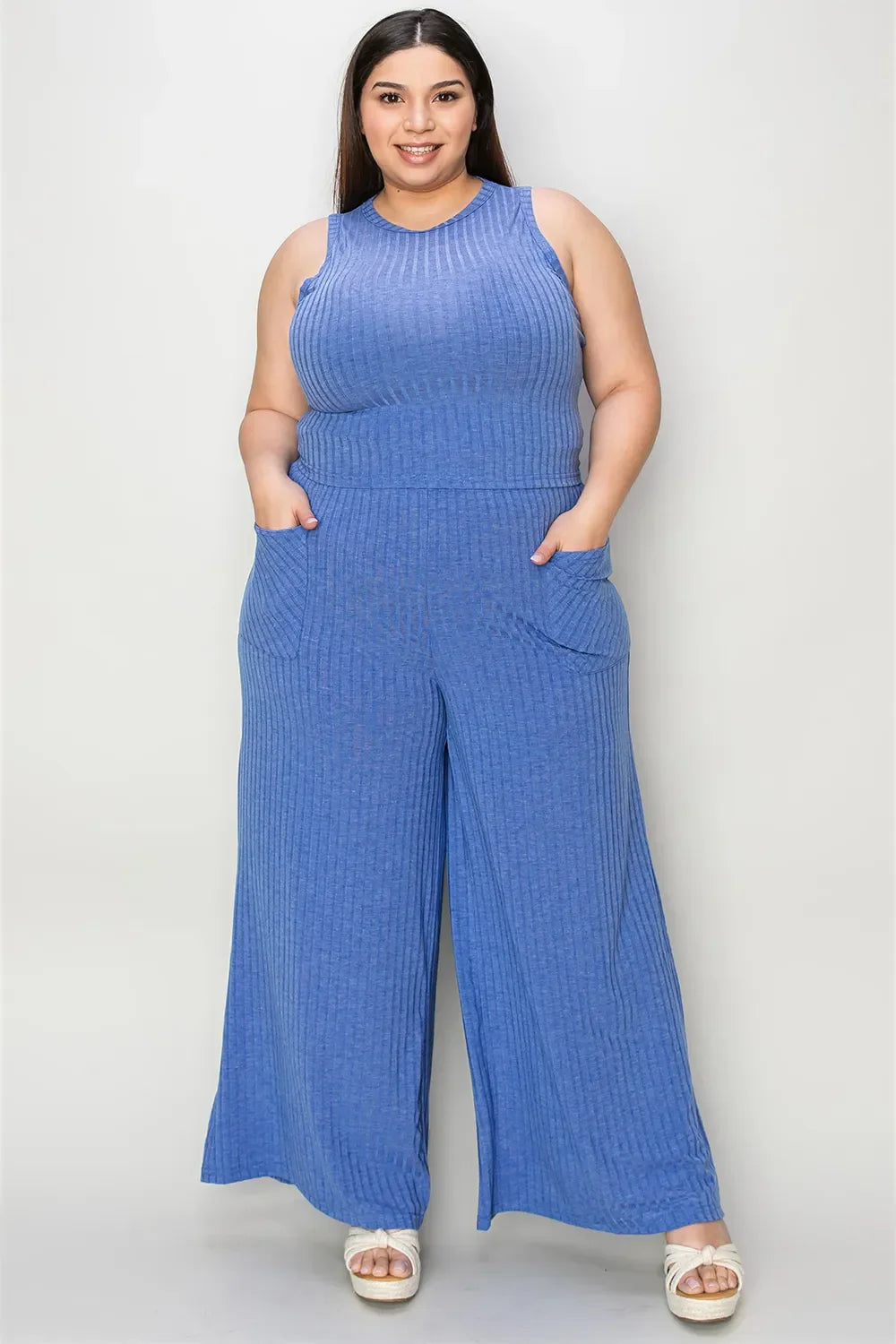 Two Piece Ribbed Tank and Wide Leg Pants Set - Southern Shores Clothing