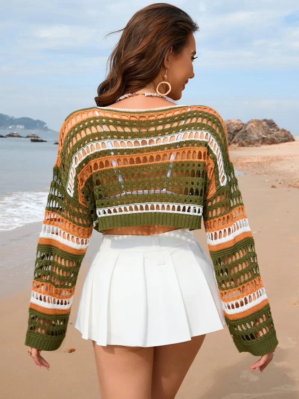 Openwork Boat Neck Cover Up With Dropped Shoulders - Southern Shores Clothing