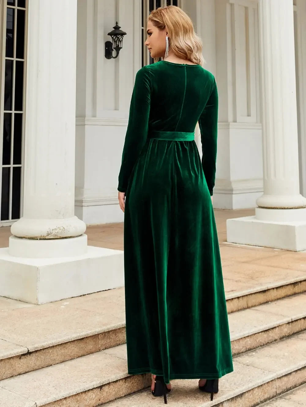 Tie Front Round Neck Long Sleeve Maxi Dress - Southern Shores Clothing