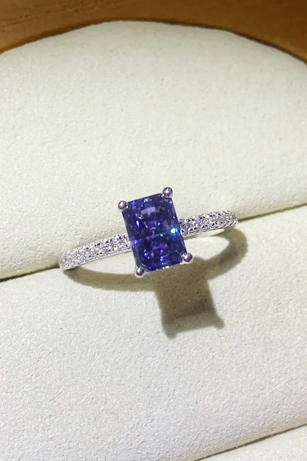 1 Carat Blue Moissanite Rectangle Ring Sterling Silver - Southern Shores Clothing