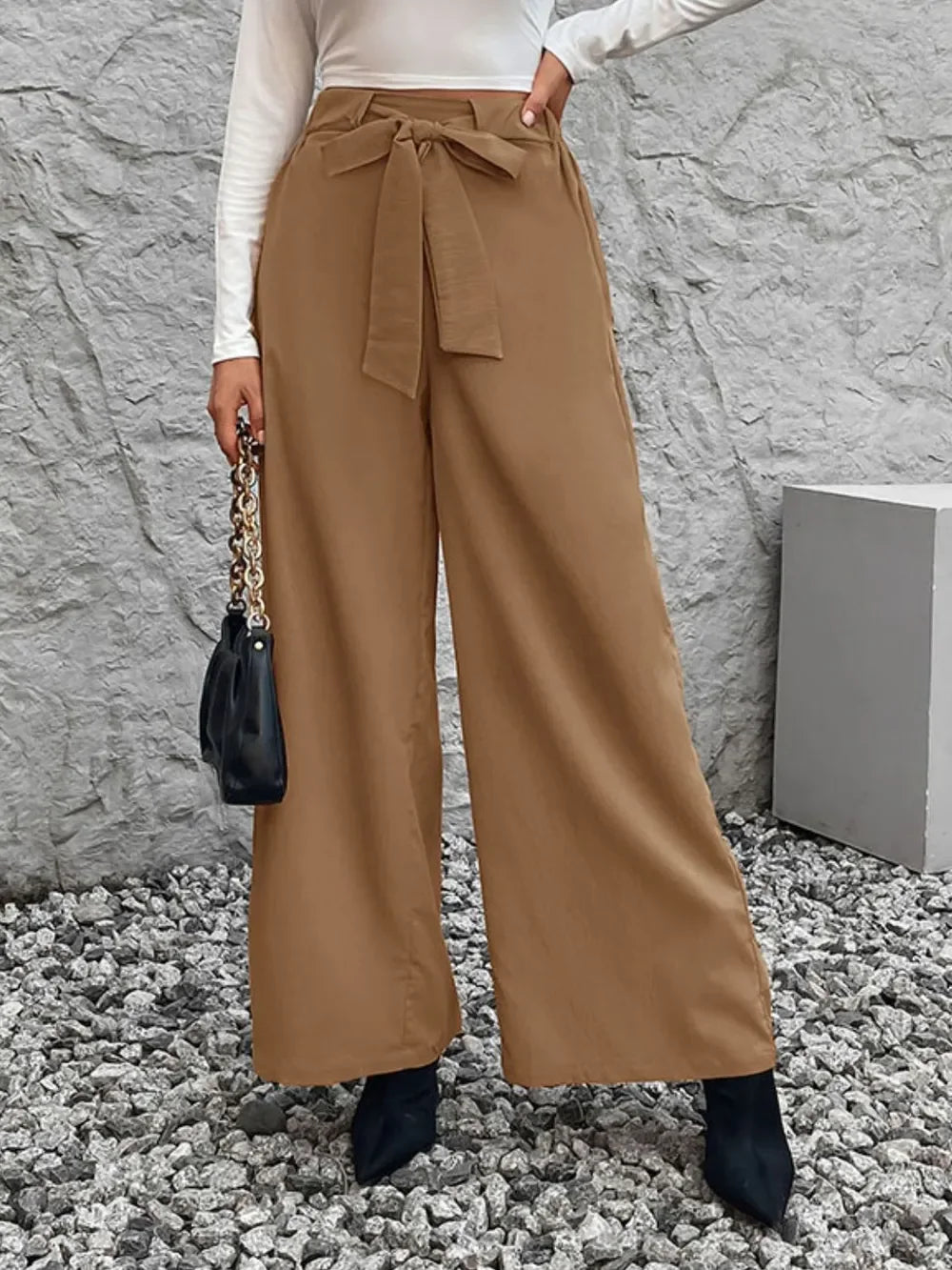Tied High Waist Wide Leg Pants Coastal Comfort - Southern Shores Clothing