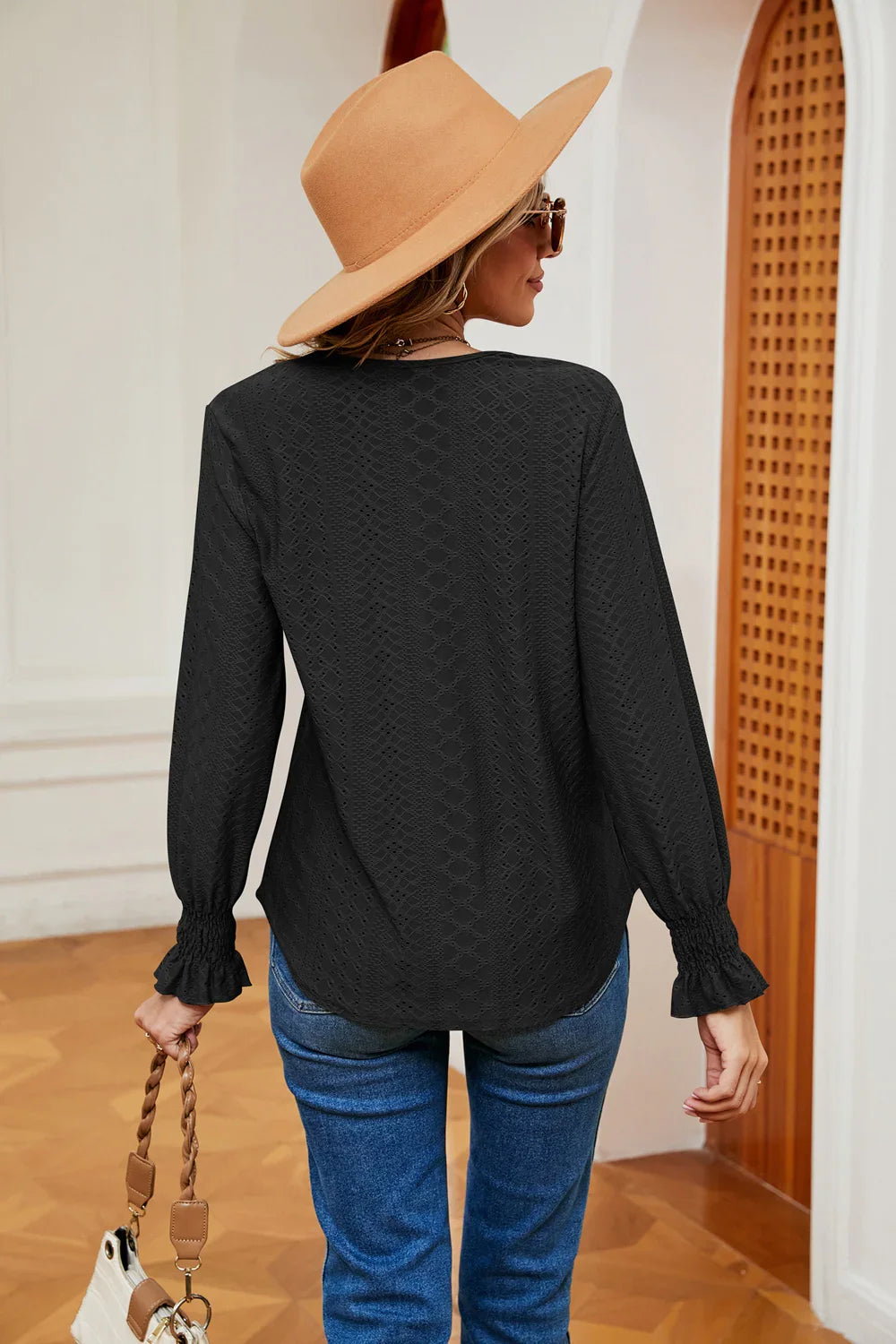 Southern Shores Clothing Slightly Stretchy Flounce Sleeve Blouse With Rayon Blend Fabric - Southern Shores Clothing