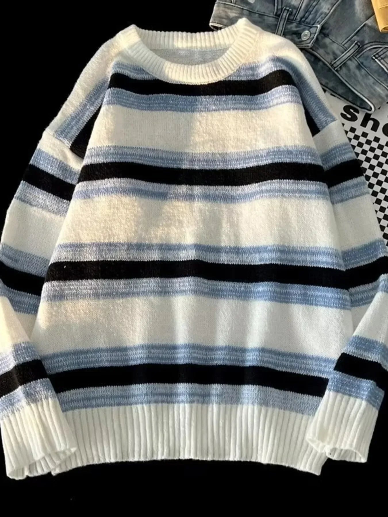 Striped Knit Round Neck Sweater Classic Casual - Southern Shores Clothing