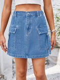 Casual Pocketed Buttoned Denim Skirt With Pockets - Southern Shores Clothing