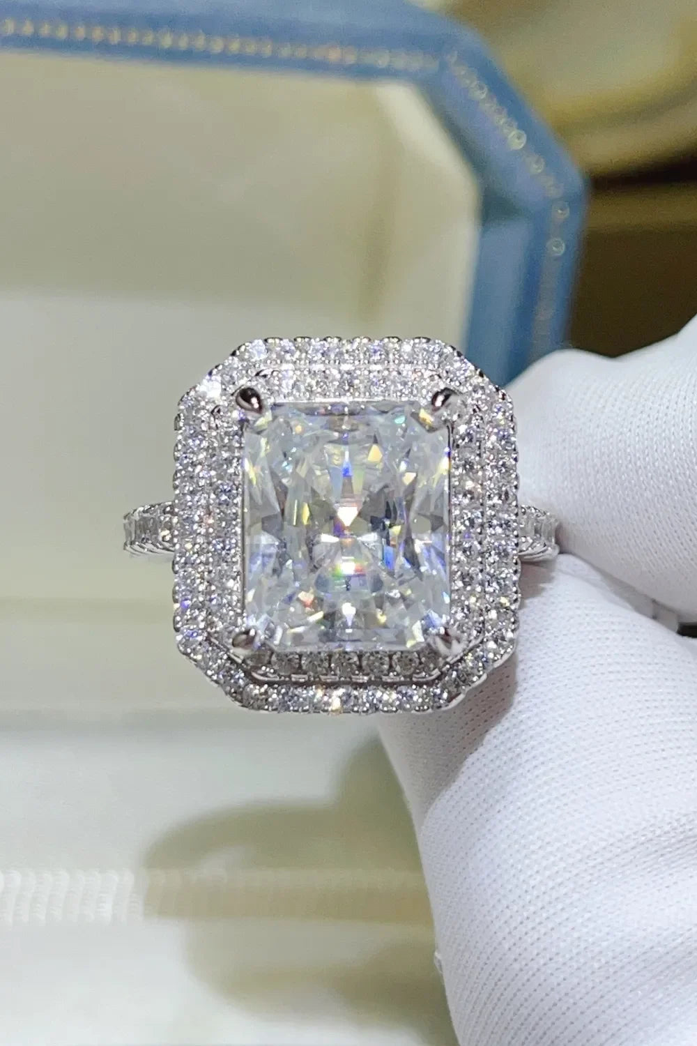 2 Carat Moissanite Sterling Silver Ring With Halo - Southern Shores Clothing