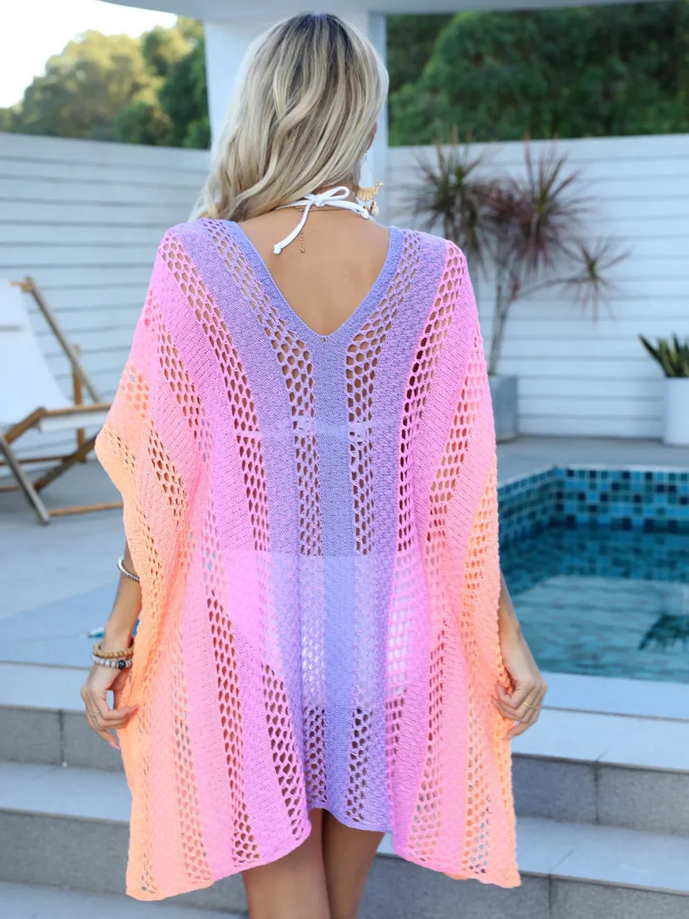 Openwork Sheer V Neck Beach Cover Up One Size - Southern Shores Clothing