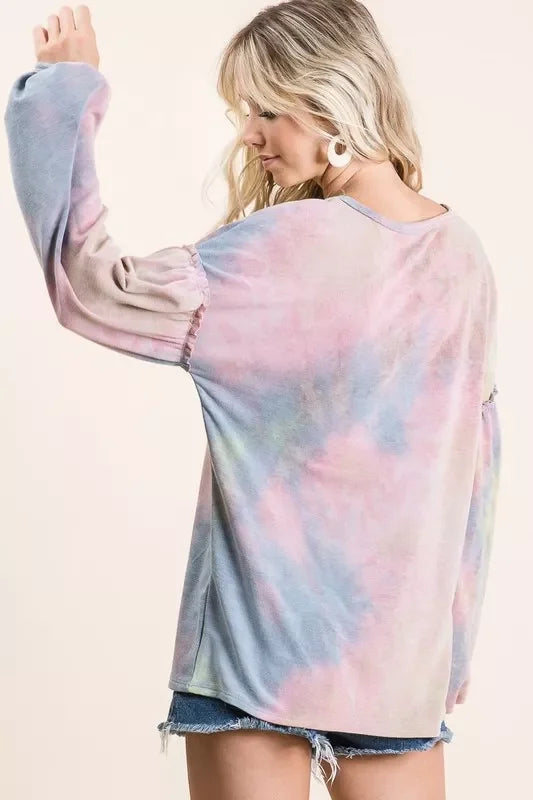Tie Dye French Terry Sweatshirt With Bubble Sleeves - Southern Shores Clothing