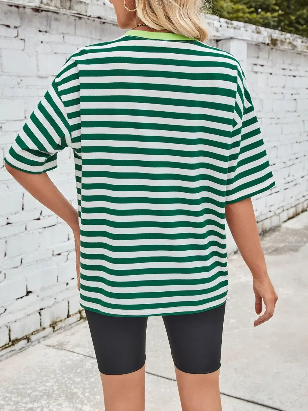 Striped Round Neck Half Sleeve Stretchy T Shirt - Southern Shores Clothing