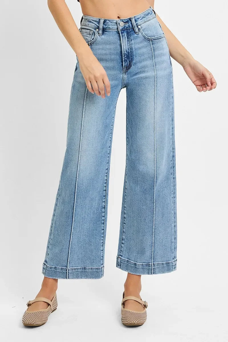 Plus Size High Rise Crop Wide Leg Denim Jeans - Southern Shores Clothing