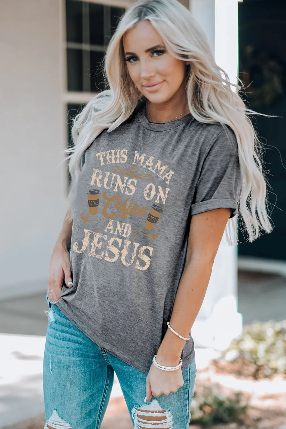 Casual Slogan Graphic Round Neck Short Sleeve Shirt - Southern Shores Clothing